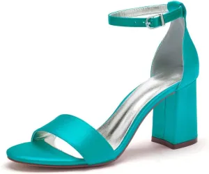 Block Heel Wedding Sandals Shoes for Bride Open Toe Satin Prom Evening Formal Party Sandal Heels 1151-1