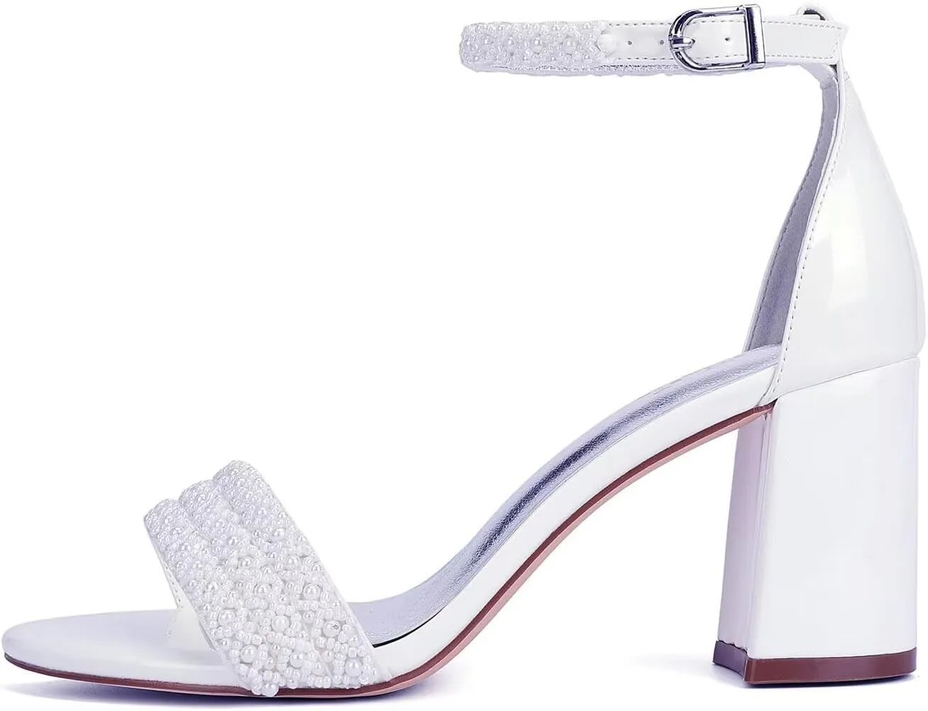 Block Heel Wedding Shoes for Bride Open Toe Bridal Shoes Heeled Sandals Wedding Heels