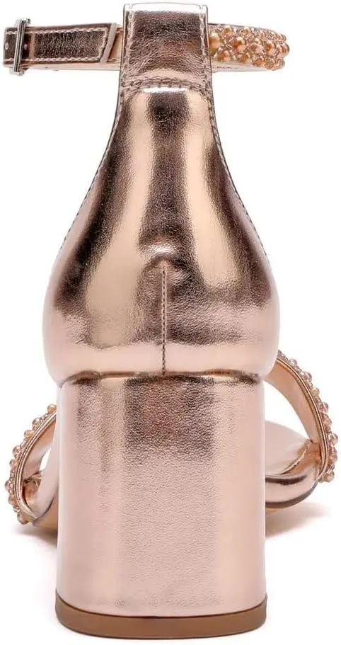 Block Heels Pearls Wedding Sandals Open Toe Ankle Strap Evening Party Summer Shoes