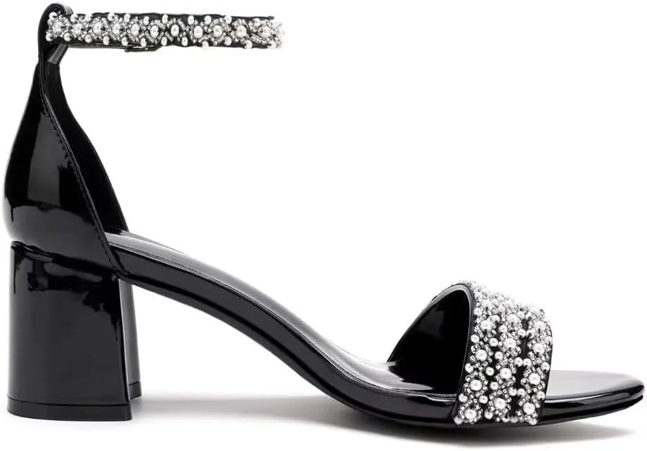 Block Heels Pearls Wedding Sandals Open Toe Ankle Strap Evening Party Summer Shoes