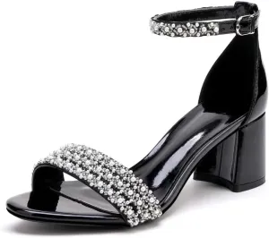 Block Heels Pearls Wedding Sandals Open Toe Ankle Strap Evening Party Summer Shoes