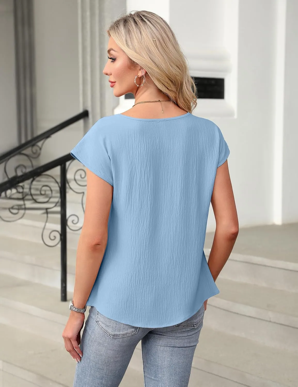 Blooming Jelly Womens Dressy Business Casual Tops Work Trendy Short Sleeve Shirts Summer Cute Pleated Blouses