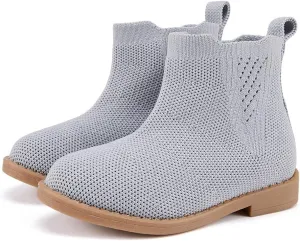 BMCiTYBM Toddler Girls Ankle Boots Low Heel Knitting Sock Short Chelsea Breathable Mesh Slip On Booties Dress Shoes All Season
