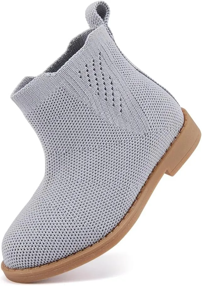 BMCiTYBM Toddler Girls Ankle Boots Low Heel Knitting Sock Short Chelsea Breathable Mesh Slip On Booties Dress Shoes All Season