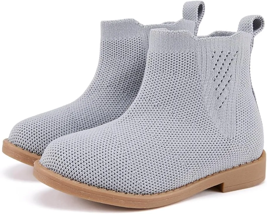 BMCiTYBM Toddler Girls Ankle Boots Low Heel Knitting Sock Short Chelsea Breathable Mesh Slip On Booties Dress Shoes All Season