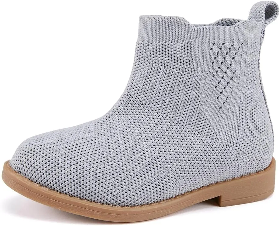 BMCiTYBM Toddler Girls Ankle Boots Low Heel Knitting Sock Short Chelsea Breathable Mesh Slip On Booties Dress Shoes All Season