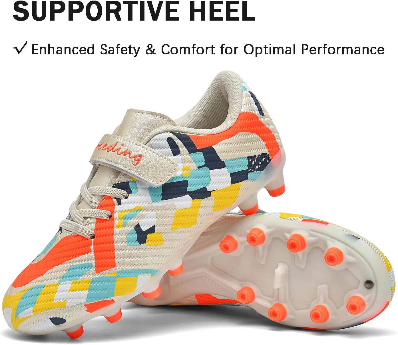 Boys Girls Soccer Cleats for Firm & Artificial Ground - Youth Football Training Shoes for Kids, Outdoor Turf Cleats Soccer Sneakers