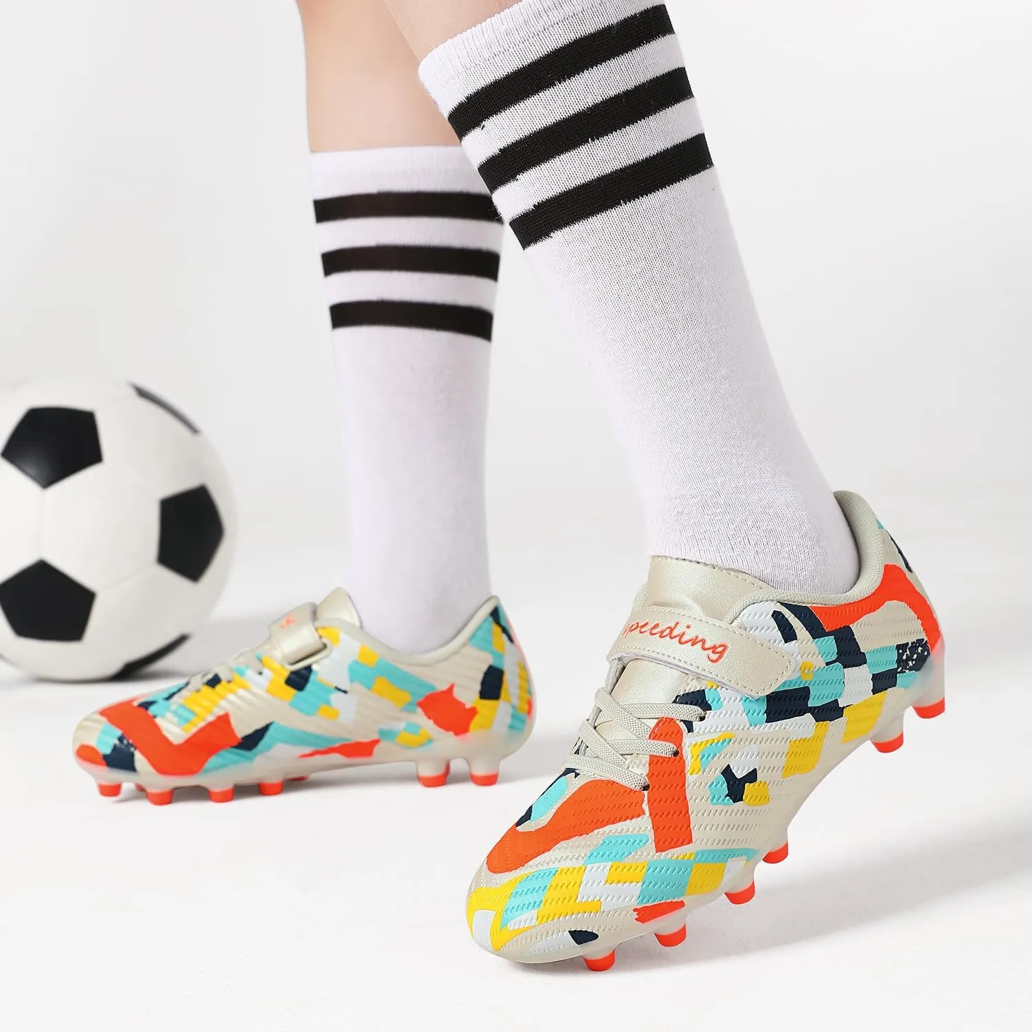 Boys Girls Soccer Cleats for Firm & Artificial Ground - Youth Football Training Shoes for Kids, Outdoor Turf Cleats Soccer Sneakers