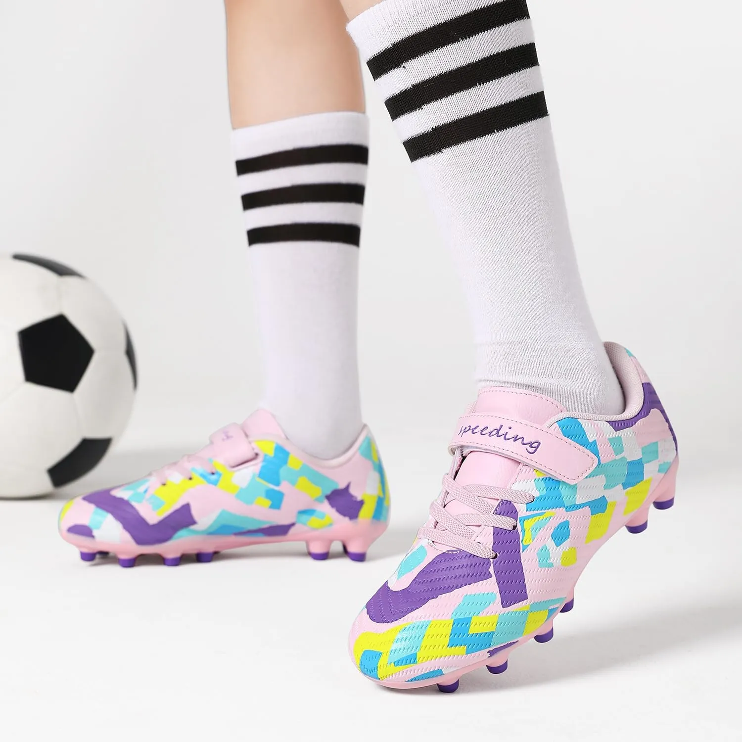 Boys Girls Soccer Cleats for Firm & Artificial Ground - Youth Football Training Shoes for Kids, Outdoor Turf Cleats Soccer Sneakers