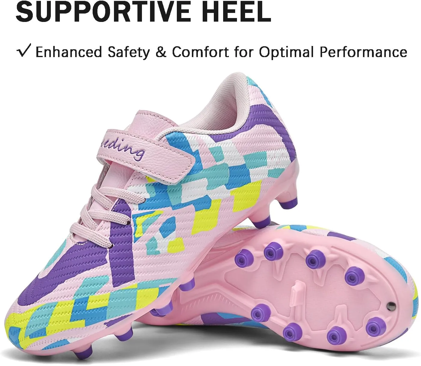 Boys Girls Soccer Cleats for Firm & Artificial Ground - Youth Football Training Shoes for Kids, Outdoor Turf Cleats Soccer Sneakers