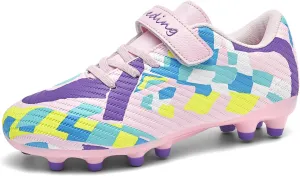 Boys Girls Soccer Cleats for Firm & Artificial Ground - Youth Football Training Shoes for Kids, Outdoor Turf Cleats Soccer Sneakers