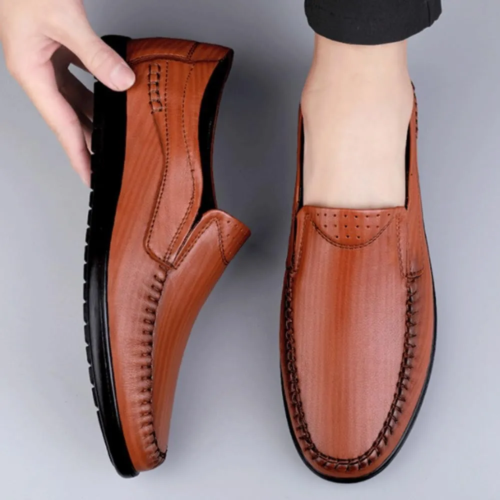 Breathable Slip-On Loafers for Men, Leather Dress Shoes, Casual Business Flats, Comfortable Outdoor Footwear, Lightweight Men's Loafers, Versatile Leather Shoes for Men