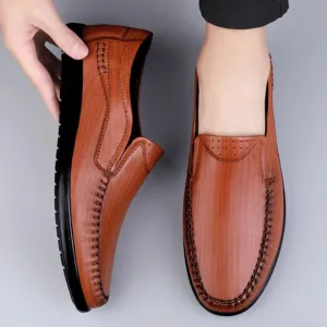 Breathable Slip-On Loafers for Men, Leather Dress Shoes, Casual Business Flats, Comfortable Outdoor Footwear, Lightweight Men's Loafers, Versatile Leather Shoes for Men