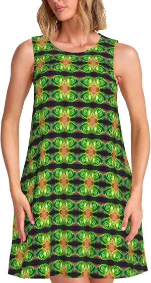 Bright Cabbage Print Women's Summer Dress Sleeveless Casual Loose Beach Vacation Dresses