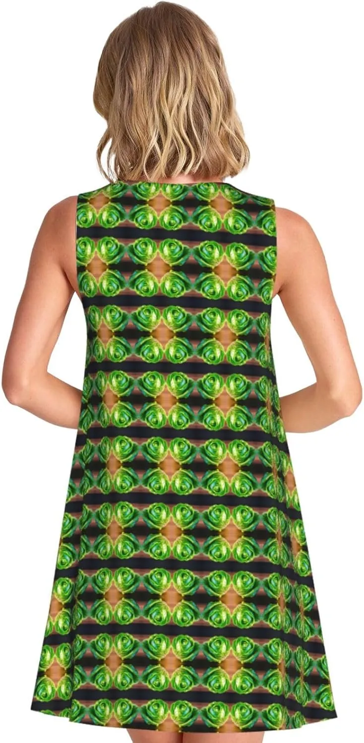 Bright Cabbage Print Women's Summer Dress Sleeveless Casual Loose Beach Vacation Dresses