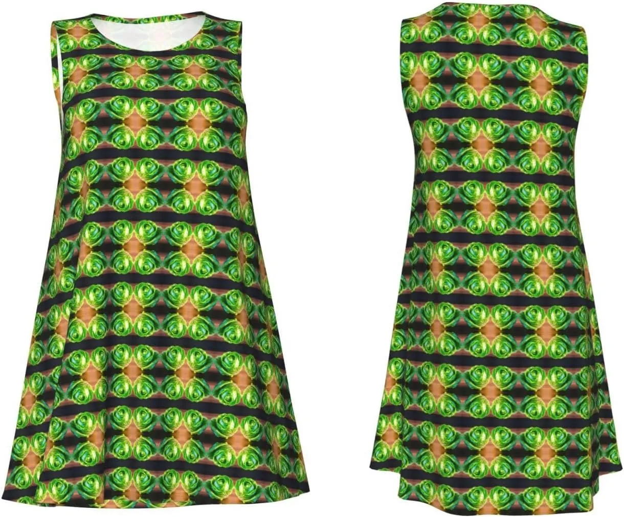 Bright Cabbage Print Women's Summer Dress Sleeveless Casual Loose Beach Vacation Dresses