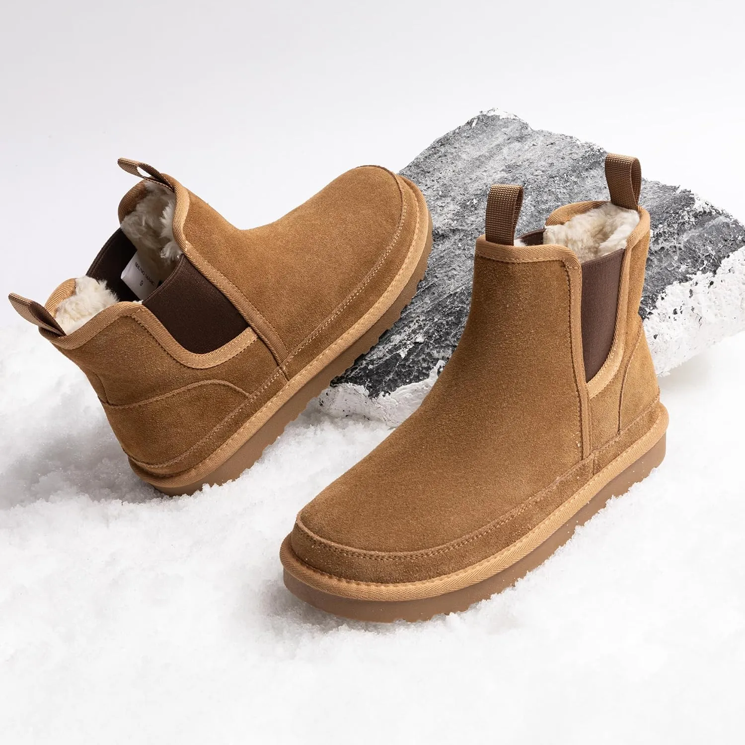 Bruno Marc Men's Winter Snow Boots FuzzyGo Rugged Suede Leather Cold Weather Warm Chelsea Outdoor Boots