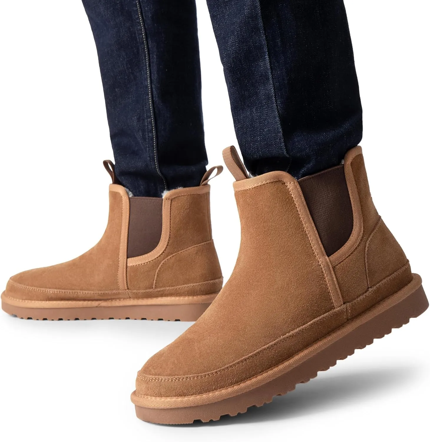 Bruno Marc Men's Winter Snow Boots FuzzyGo Rugged Suede Leather Cold Weather Warm Chelsea Outdoor Boots