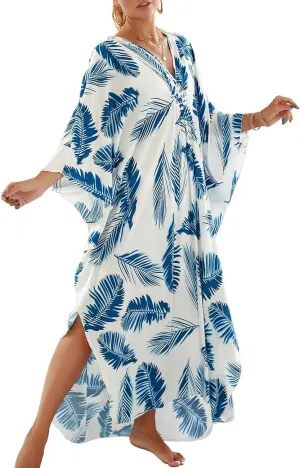 Bsubseach Plus Size Kaftan Dresses for Women Long Beach Cover Up V Neck Boho Summer Caftan Dress Loungewear