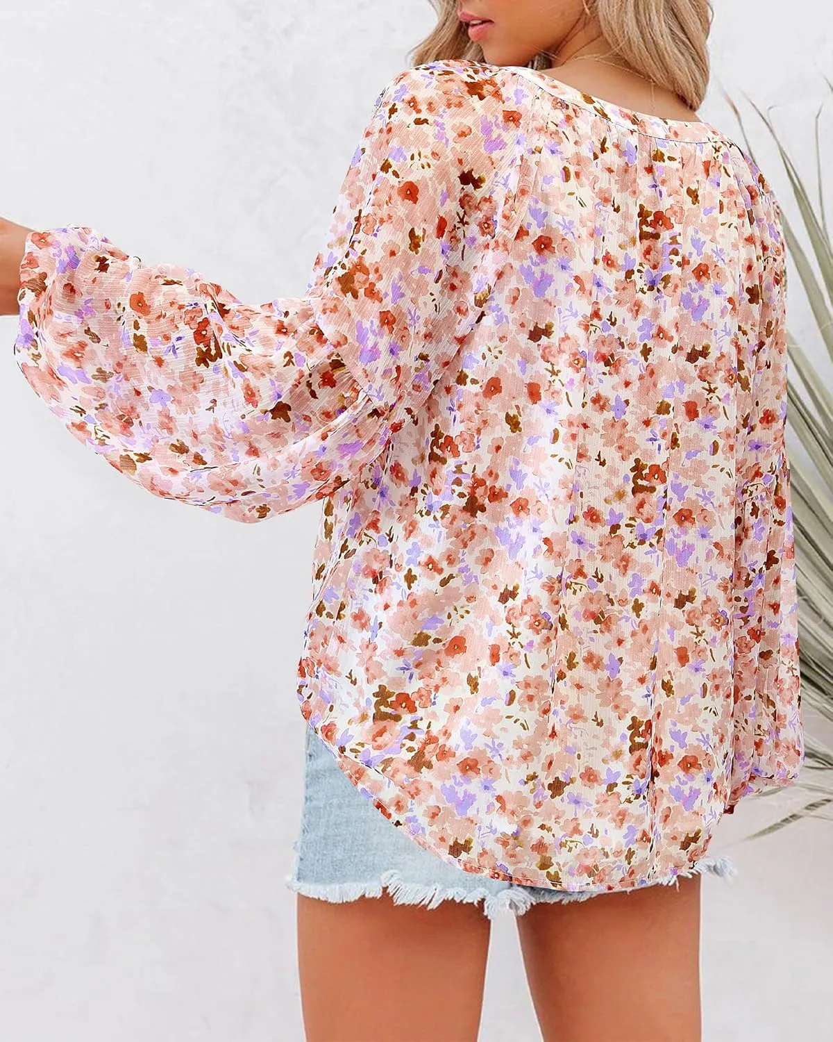 BTFBM Boho Blouses for Women Dressy Casual Floral Long Sleeve Shirts V Neck Lightweight Chiffon Summer Spring Tops 2025