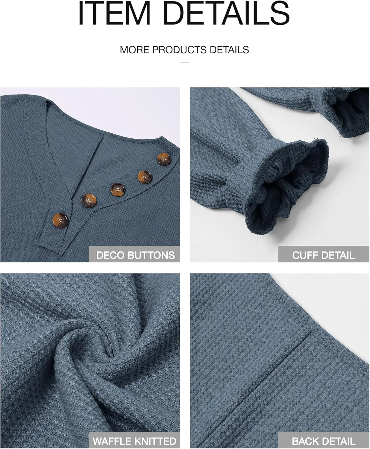 BTFBM Women Long Sleeve Shirts Spring Fall 2025 V Neck Loose Casual Blouse Deco Button Lightweight Waffle Knit Pullover