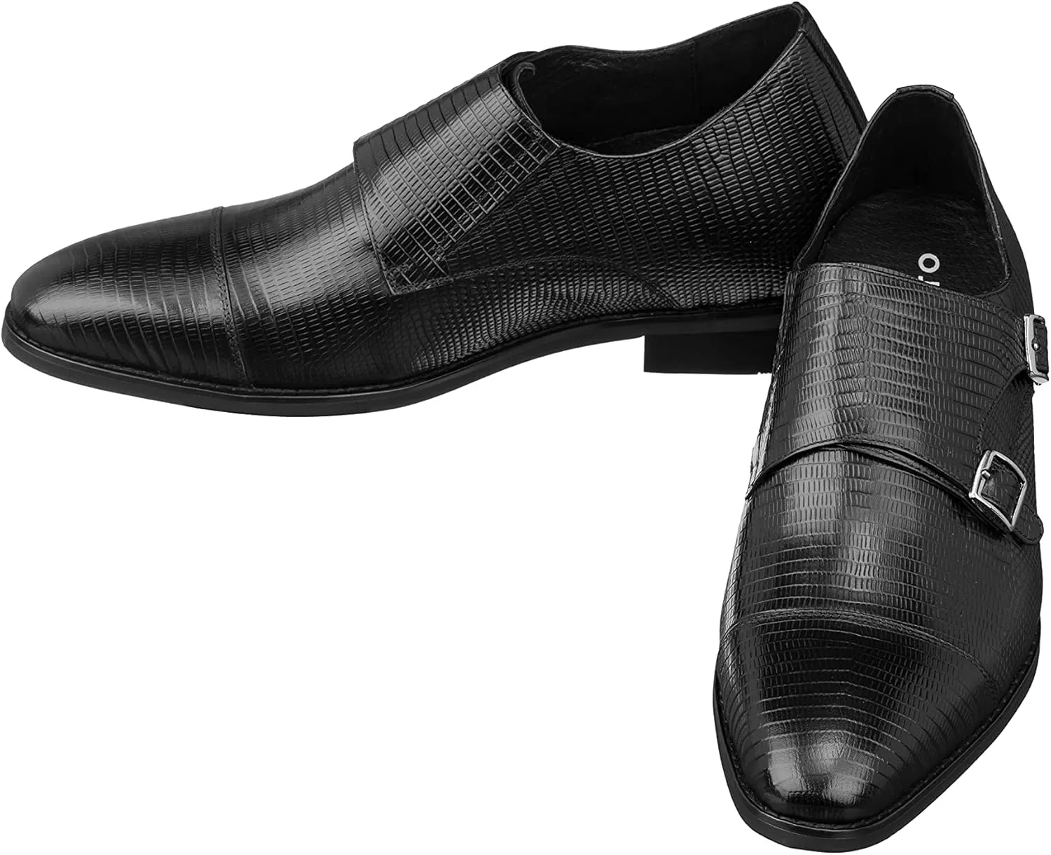 CALTO Men's Invisible Height Increasing Elevator Shoes - Black Leather Slip-on Dual Monk Straps Formal Loafers- 2.8 Inches Taller - K3114 - Size 12 D(M) US