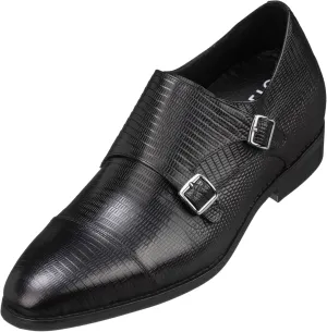 CALTO Men's Invisible Height Increasing Elevator Shoes - Black Leather Slip-on Dual Monk Straps Formal Loafers- 2.8 Inches Taller - K3114 - Size 12 D(M) US