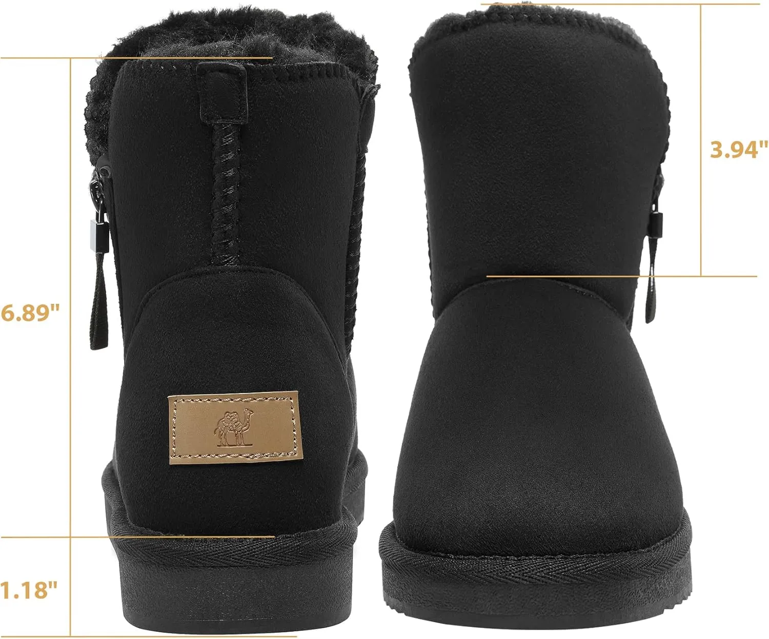 CAMEL CROWN Women's Foldable Snow Boots Warm Fur Winter Boots Mid-Calf Zipper House Slippers Boots Classic Mini Short Boots for Outdoor
