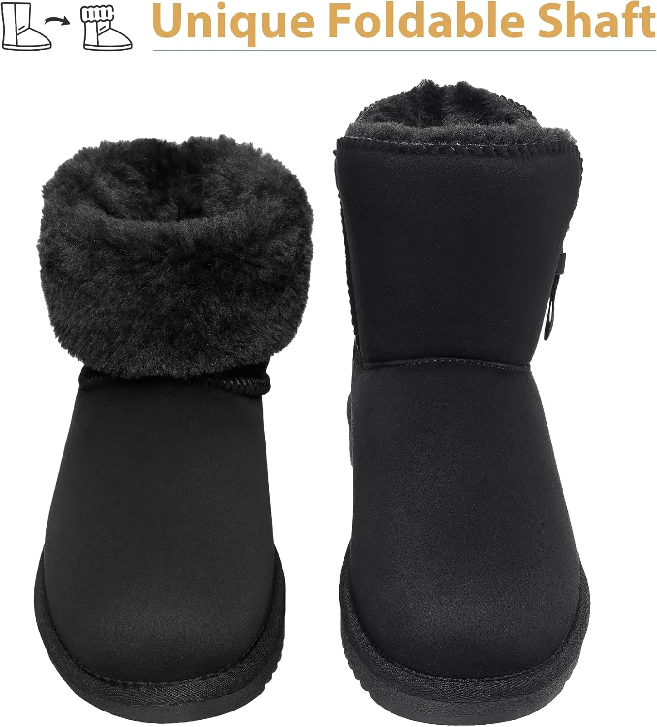 CAMEL CROWN Women's Foldable Snow Boots Warm Fur Winter Boots Mid-Calf Zipper House Slippers Boots Classic Mini Short Boots for Outdoor
