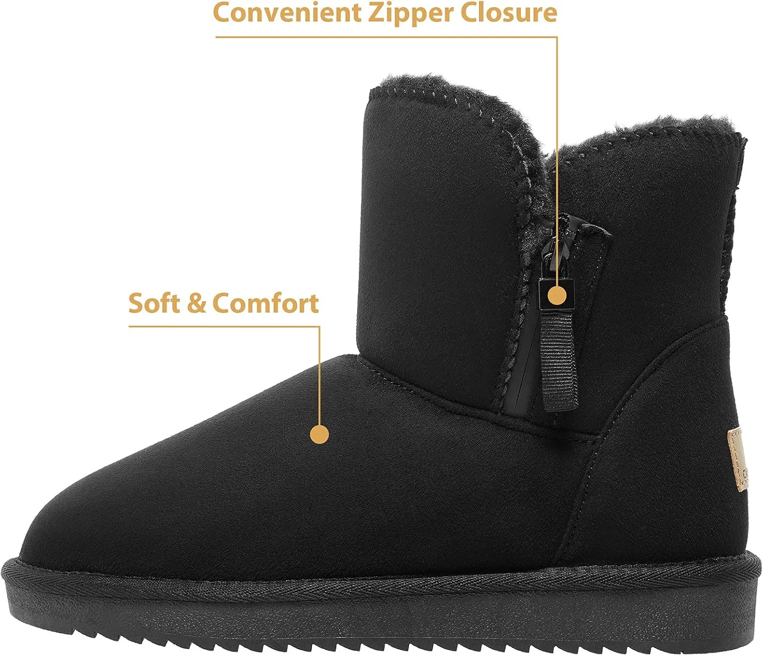 CAMEL CROWN Women's Foldable Snow Boots Warm Fur Winter Boots Mid-Calf Zipper House Slippers Boots Classic Mini Short Boots for Outdoor