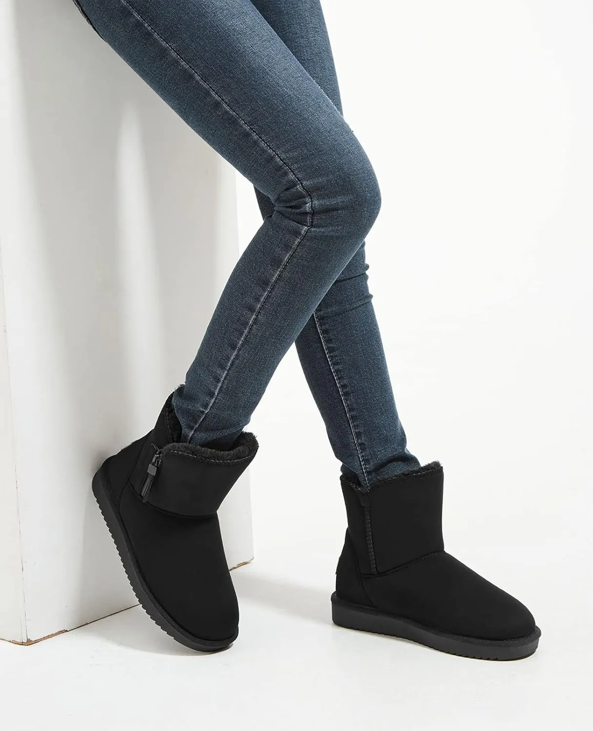 CAMEL CROWN Women's Foldable Snow Boots Warm Fur Winter Boots Mid-Calf Zipper House Slippers Boots Classic Mini Short Boots for Outdoor