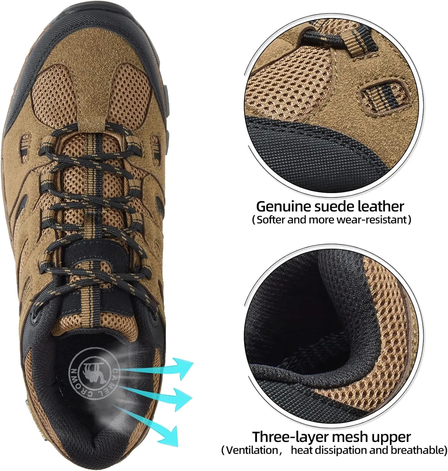 CAMELSPORTS Men’s Hiking Shoes Low Top Walking Hiking Shoes for Men Outdoor Ankle Support Breathable Trekking Trails Shoes Hiking Sneakers Mens