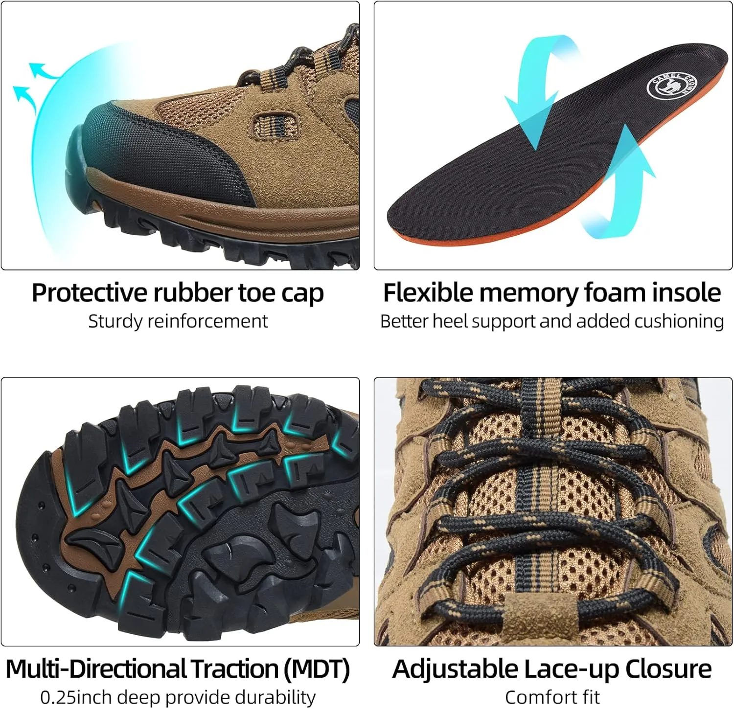 CAMELSPORTS Men’s Hiking Shoes Low Top Walking Hiking Shoes for Men Outdoor Ankle Support Breathable Trekking Trails Shoes Hiking Sneakers Mens