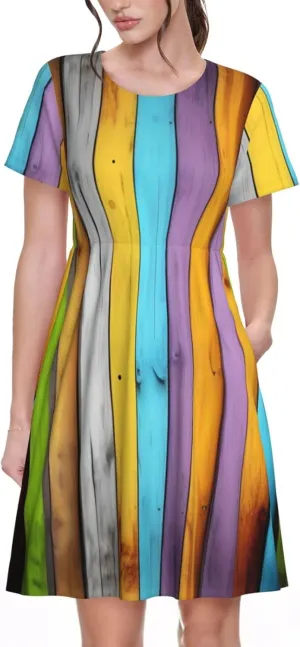 Carpentry Oak Timber Women's Summer Casual T-Shirt Dress for Picnic, Vacation Short Sleeve Swing Dresses S-3xl