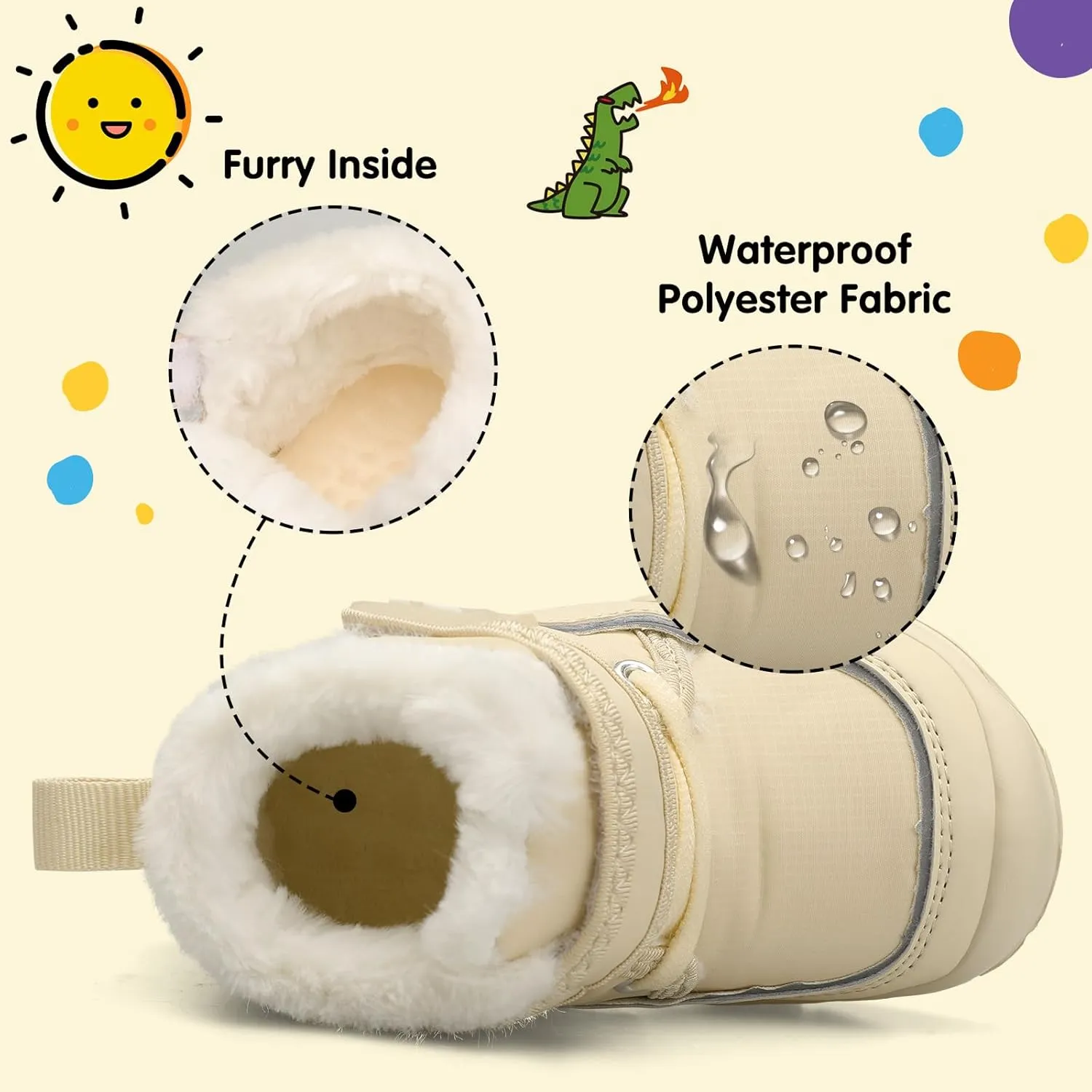 Centipede Demon Toddler Boots Boys Girls Winter Boots Waterproof Fleece Kids Snow Boots Faux Fur Booties Warm Walking Shoes for Indoor Outdoor