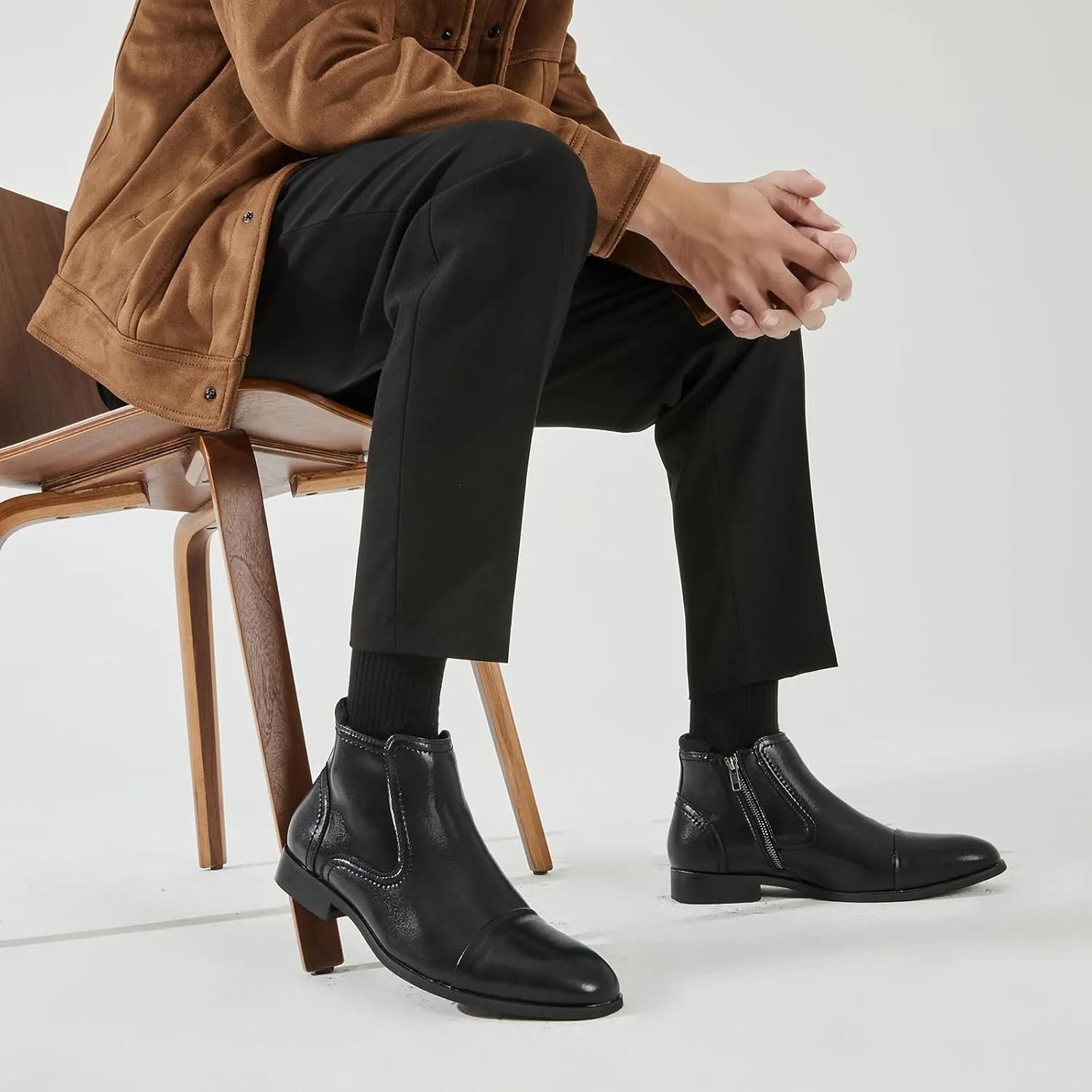 Chelsea Boots Men Dress Boots with Zipper Casual Men's Leather Chelsea Ankle Boots