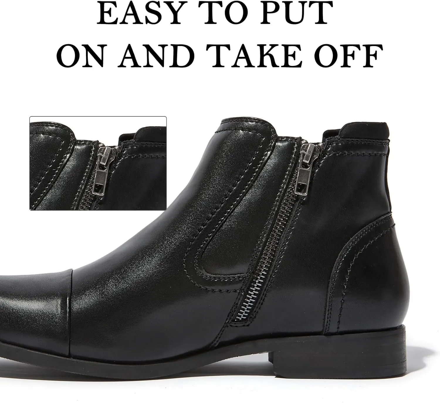 Chelsea Boots Men Dress Boots with Zipper Casual Men's Leather Chelsea Ankle Boots