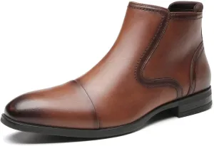 Chelsea Boots Men Dress Boots with Zipper Casual Men's Leather Chelsea Ankle Boots
