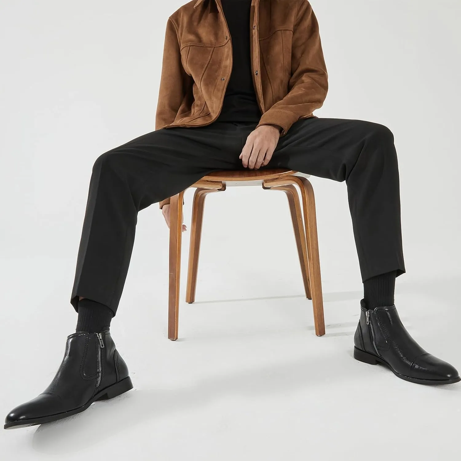 Chelsea Boots Men Dress Boots with Zipper Casual Men's Leather Chelsea Ankle Boots