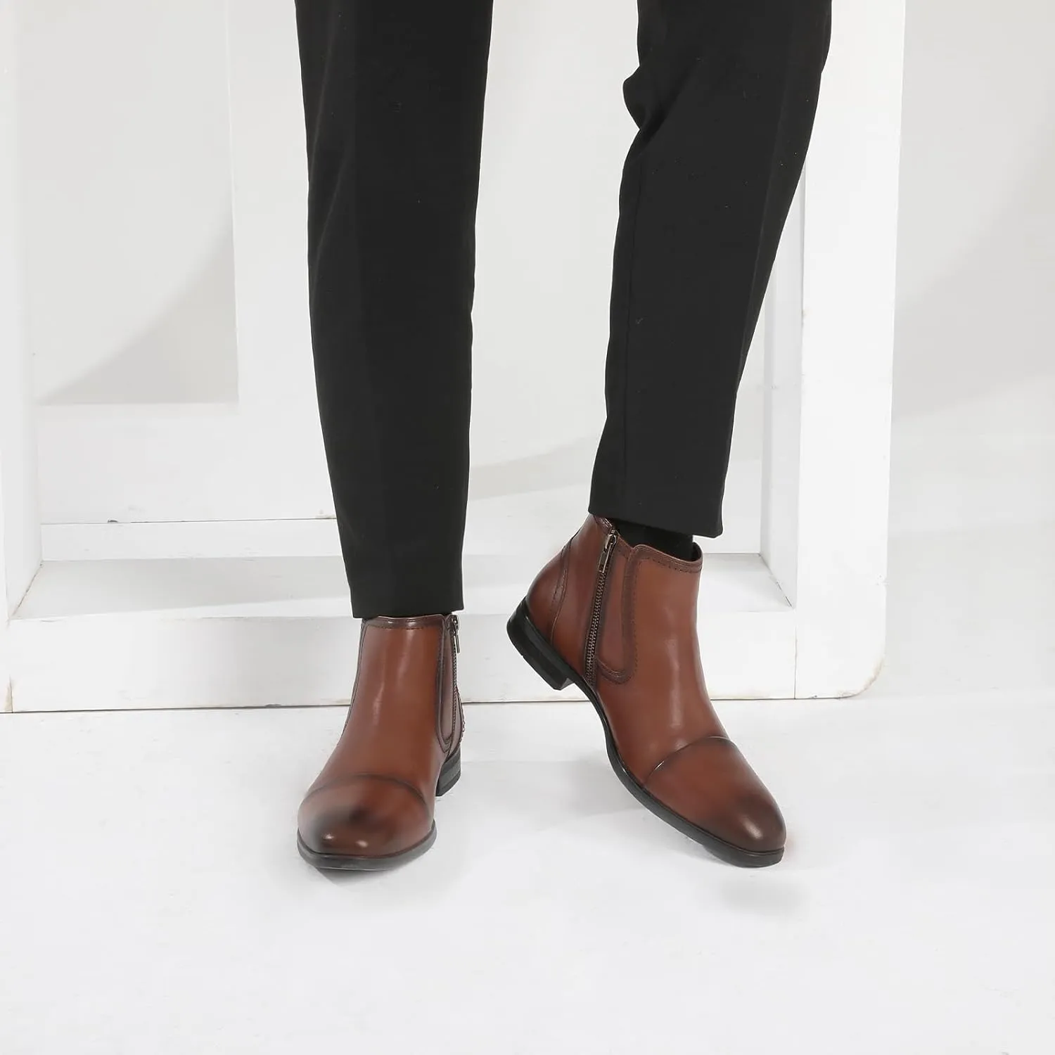 Chelsea Boots Men Dress Boots with Zipper Casual Men's Leather Chelsea Ankle Boots