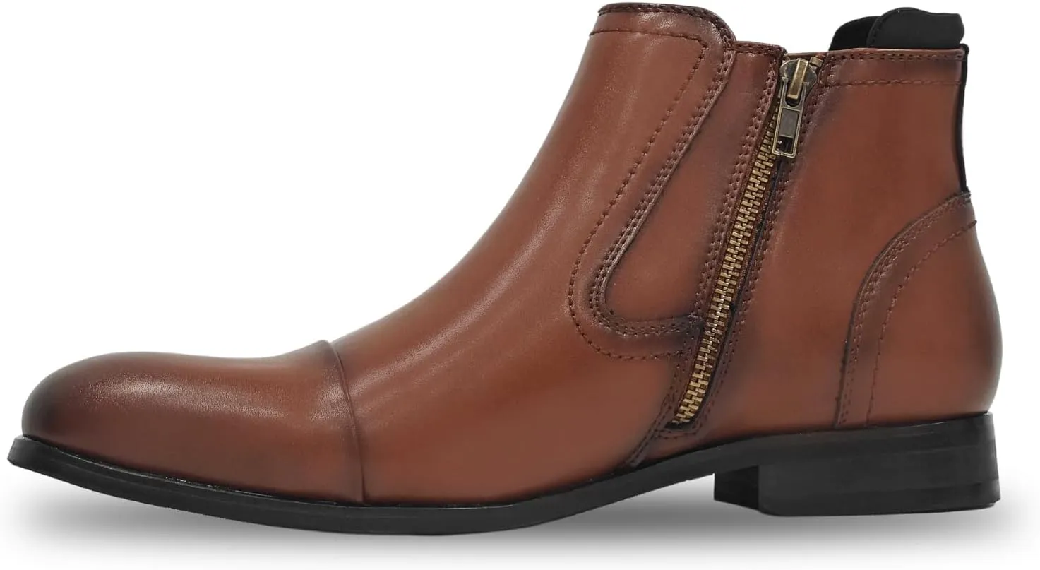 Chelsea Boots Men Dress Boots with Zipper Casual Men's Leather Chelsea Ankle Boots