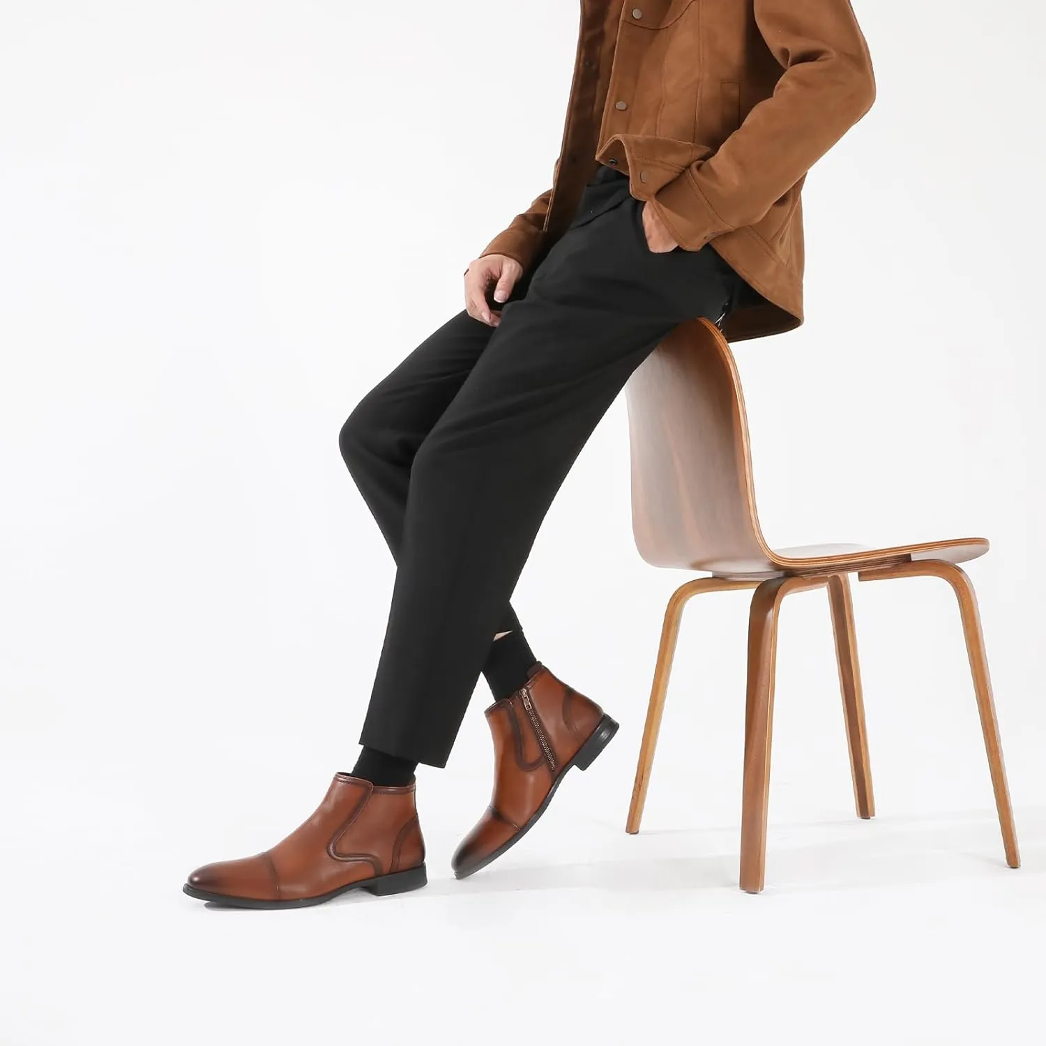 Chelsea Boots Men Dress Boots with Zipper Casual Men's Leather Chelsea Ankle Boots