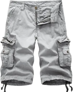 chouyatou Men's Active Normal Waist Loose Multi-Pocket Versatile Twill Cargo Shorts