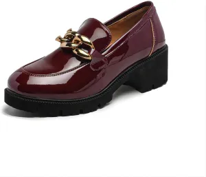 Chunky Loafers Women Platform Loafers for Women Comfort Slip-on Loafers with Chain Faux Leather