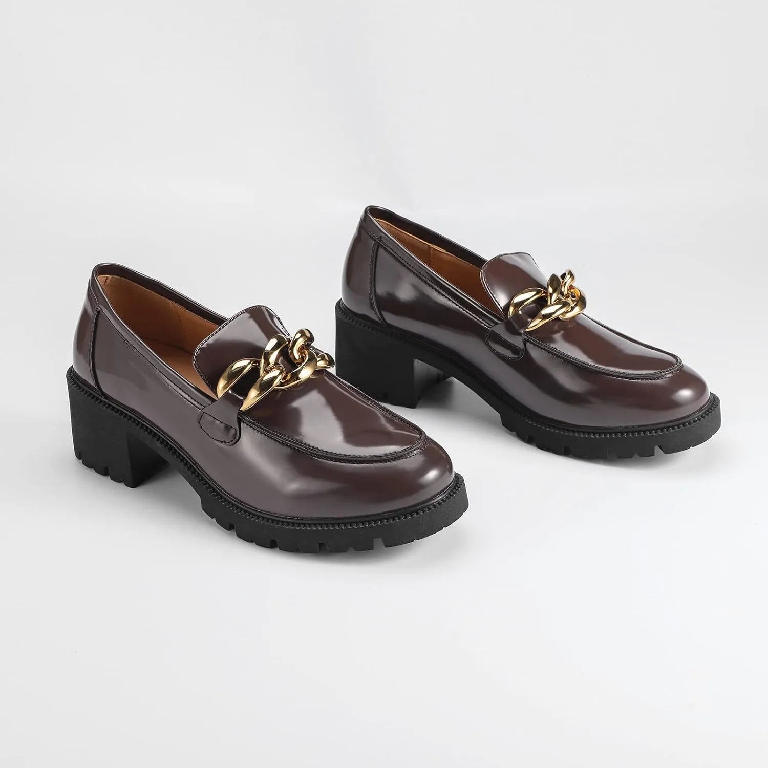 Chunky Loafers Women Platform Loafers for Women Comfort Slip-on Loafers with Chain Faux Leather