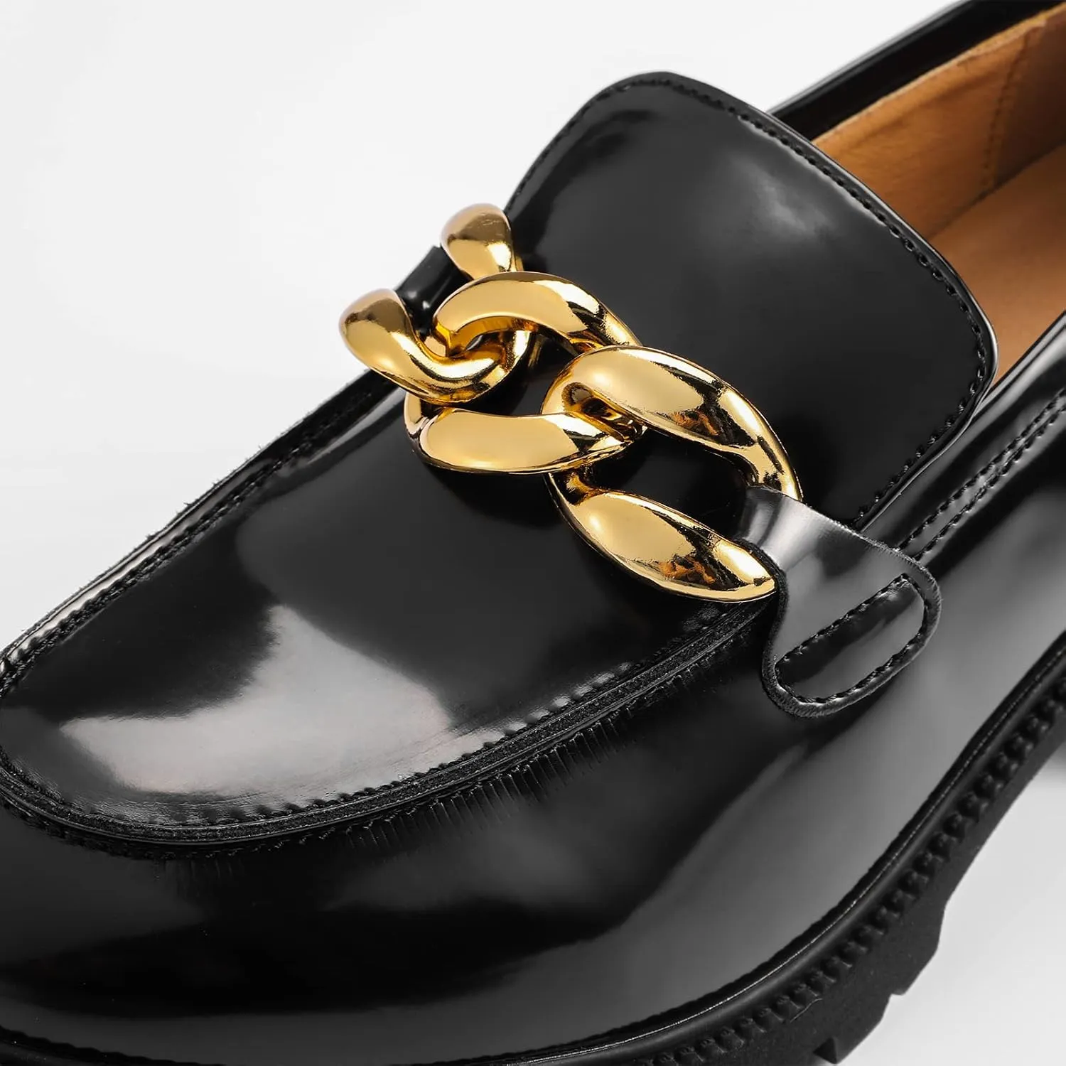 Chunky Loafers Women Platform Loafers for Women Comfort Slip-on Loafers with Chain Faux Leather