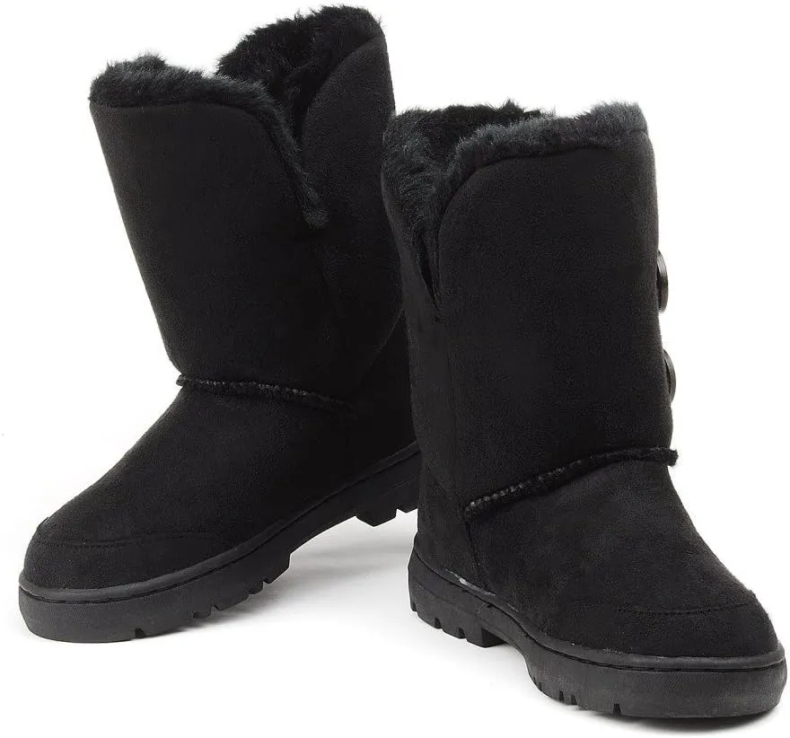 CLPP'LI Womens Twin Button Fully Fur Lined Waterproof Winter Snow Boots