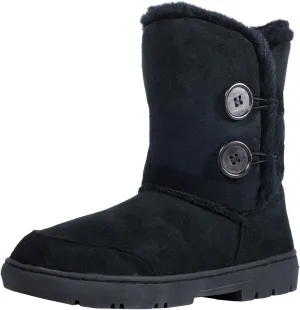 CLPP'LI Womens Twin Button Fully Fur Lined Waterproof Winter Snow Boots