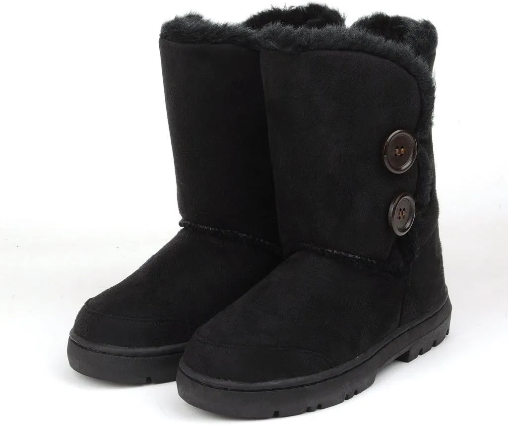 CLPP'LI Womens Twin Button Fully Fur Lined Waterproof Winter Snow Boots