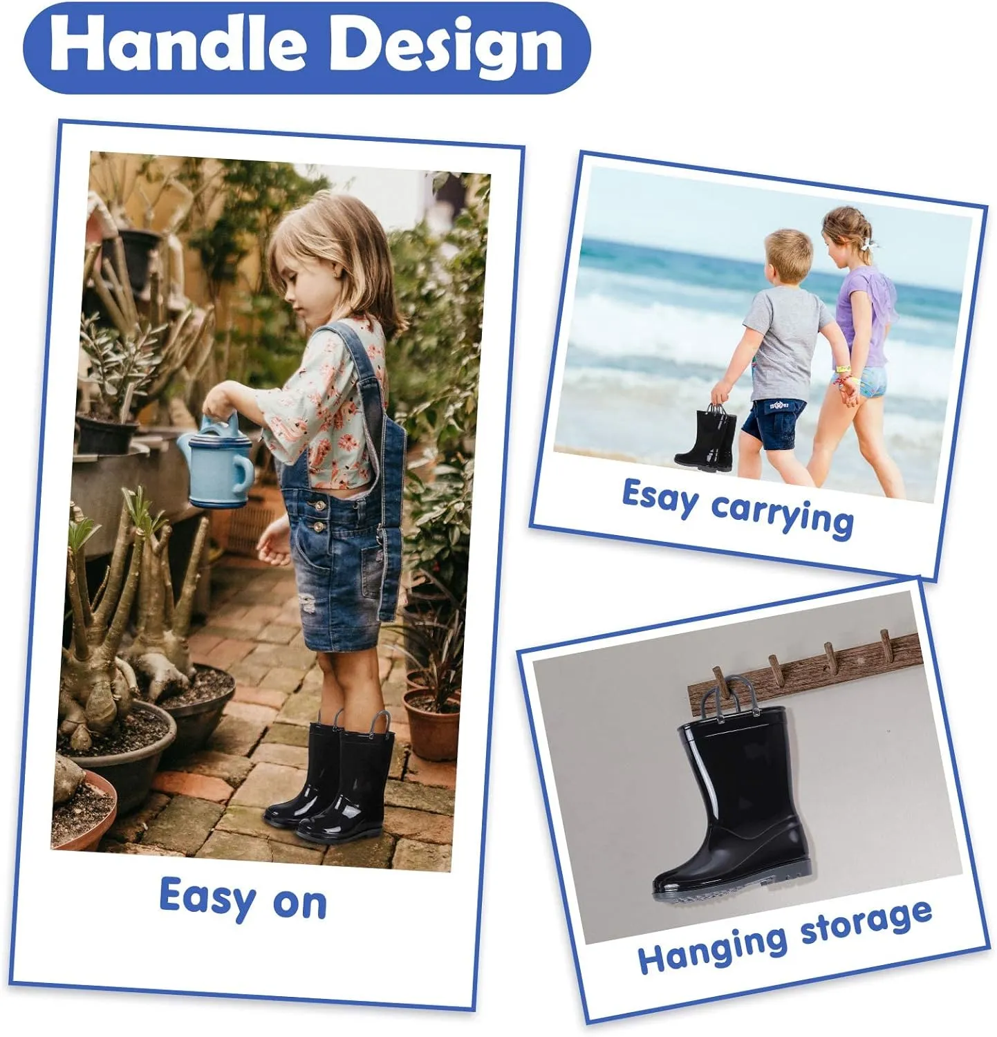 Colorxy Kids Rain Boots for Boys Girls Waterproof Toddler Rain Boots with Easy-On Handles